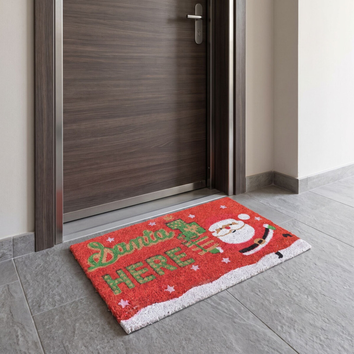 Zerbino natalizio Santa Here in cocco e PVC - Multicolore