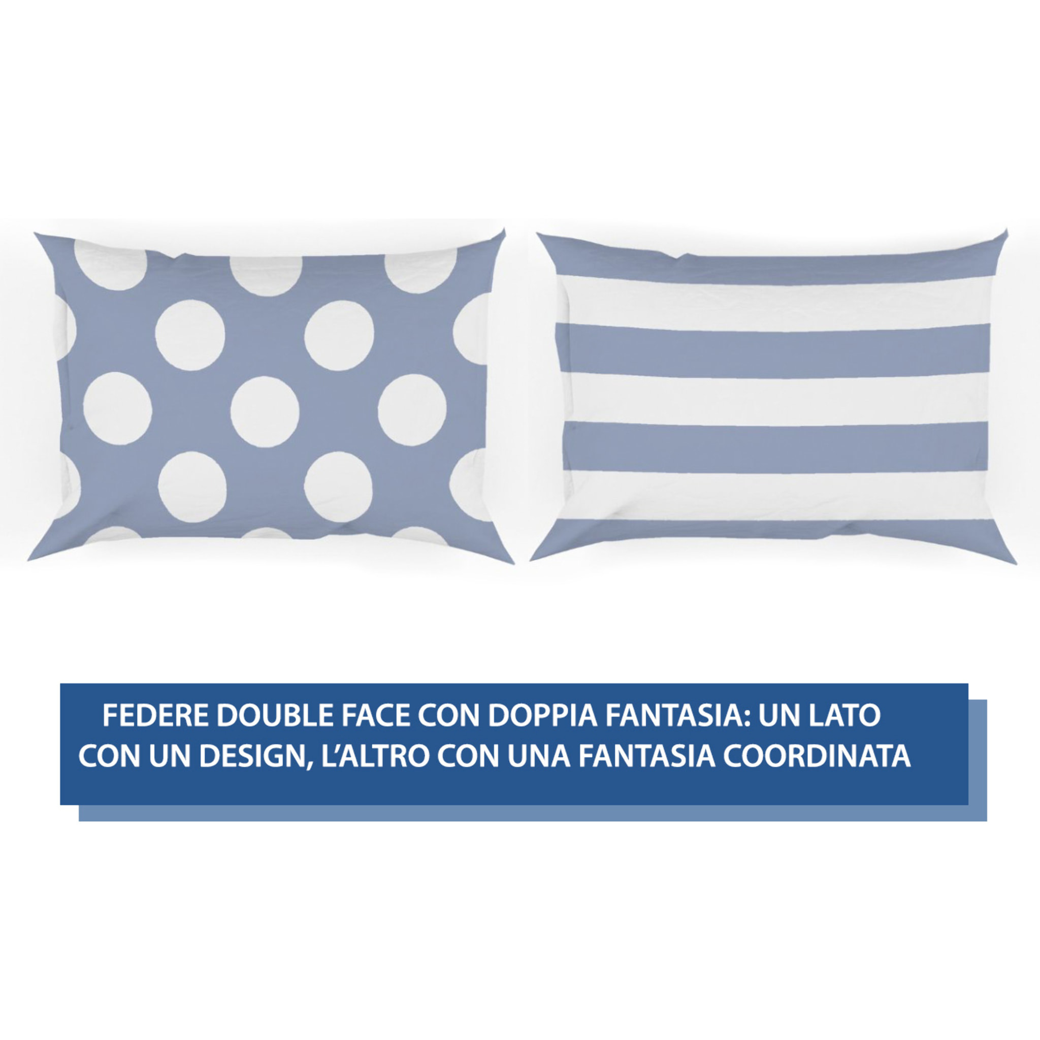 Parure Copripiumino 100% Cotone Made In Italy Disegno Pois Azzurro