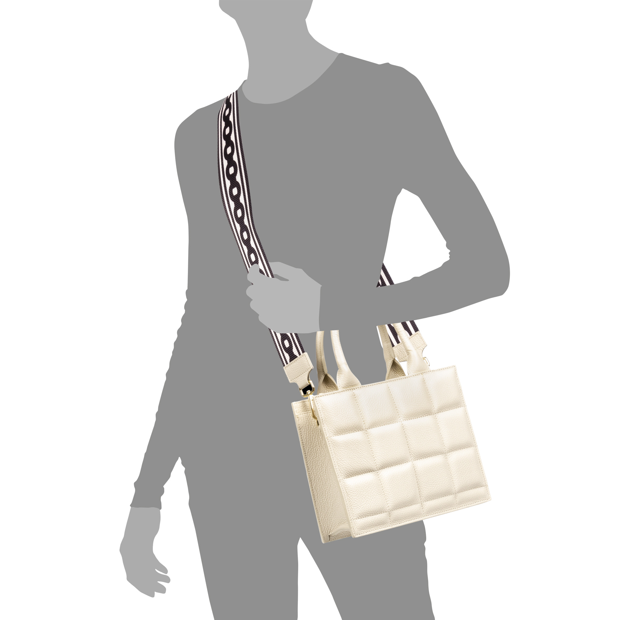 Albino borsa tote da donna. Pelle autentica finitura Dollaro trapuntata.