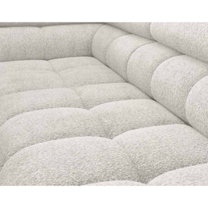 Elisa - canapé d'angle gauche 5 places convertible avec coffre et têtières réglables en tissu bouclette - Blanc