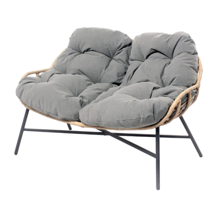 Salon de jardin 4 places canapé + fauteuils gris foncé - CASMA
