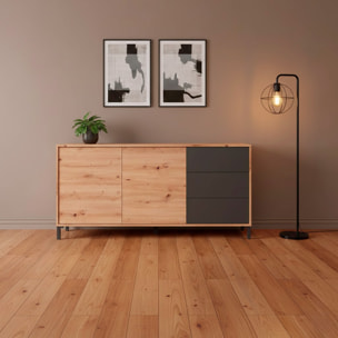 Credenza Industriale Moderna Con 2 Ante E 3 Cassetti Madia Mobile Contenitore Salvaspazio Soggiorno Sala Pranzo 74x154x41 Cm Rovere e Grigio Antracite