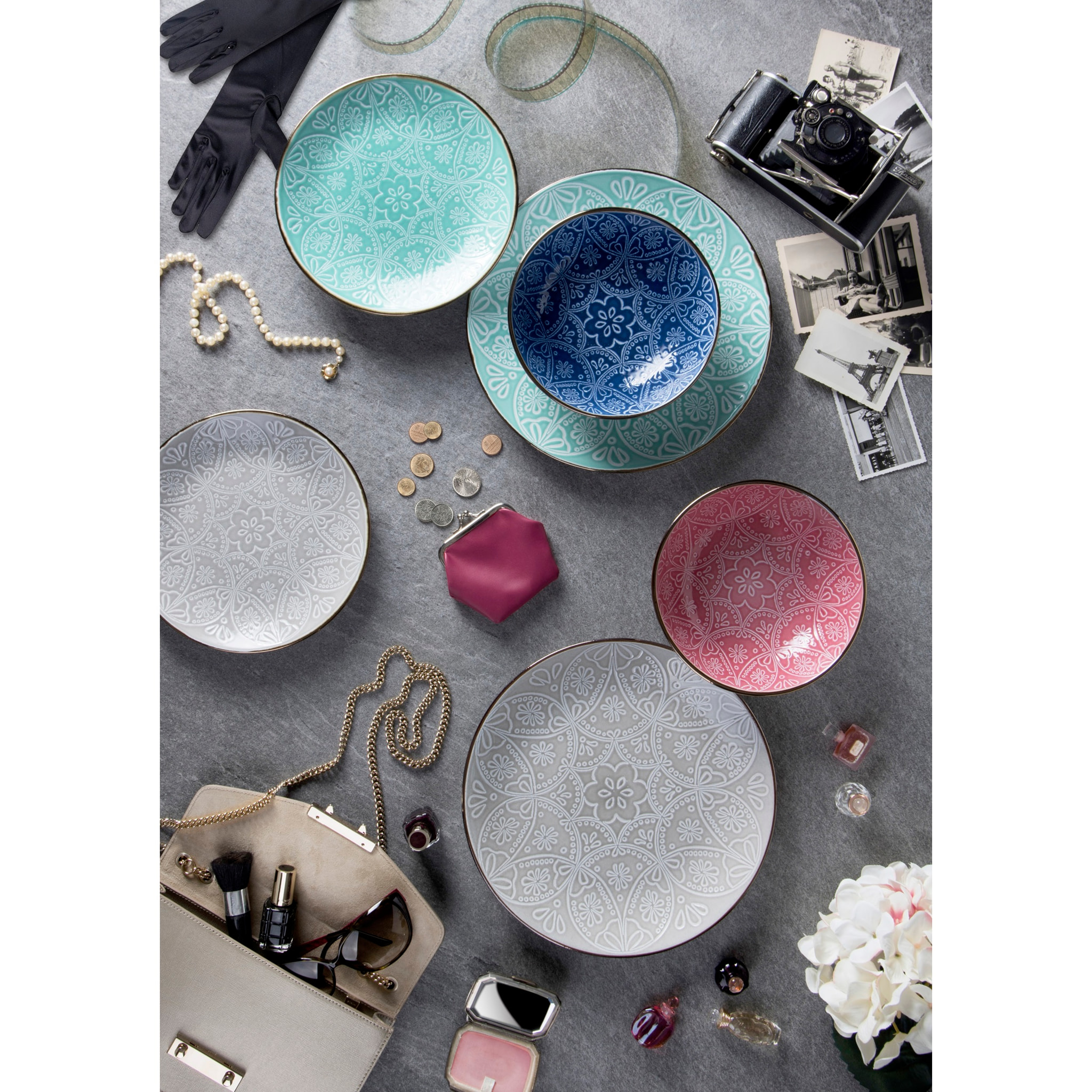 Servizio piatti 18 pezzi Excelsa – Versailles Azzurro, Stoneware Blu