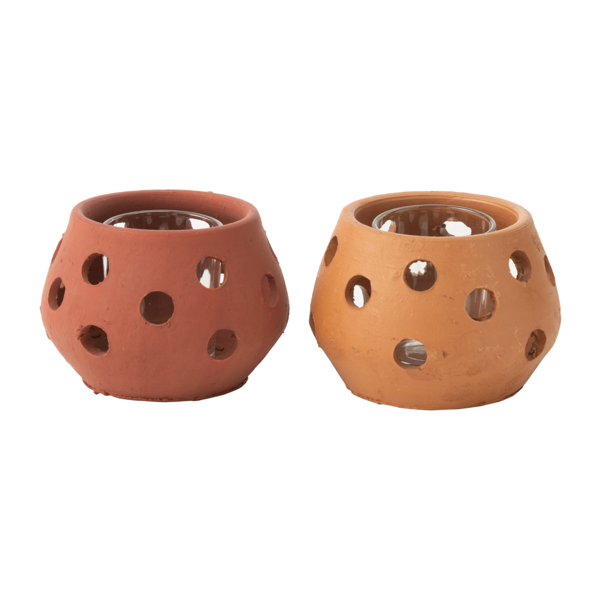 J-Line bougeoir Gaia Rond - céramique/verre - rouge/brun - 2 pcs