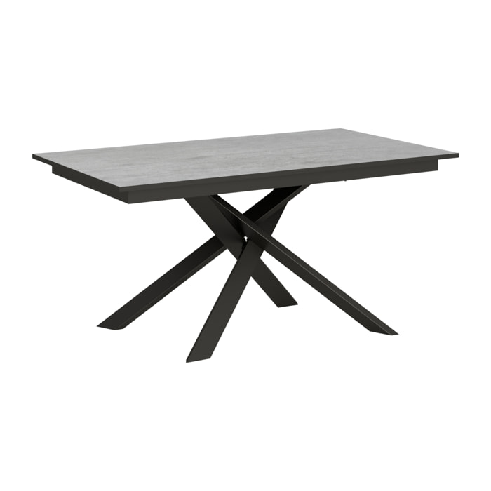 Table extensible 90x160/220 cm Ganty Gris Béton bande de chante Anthracite cadre Anthracite