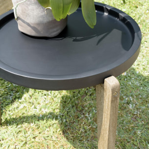 HANS - Table d'appoint 55x52cm plateau béton noir mat pieds acacia