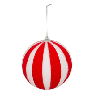 Boule polystyrène rayée D.10cm rouge et blanc