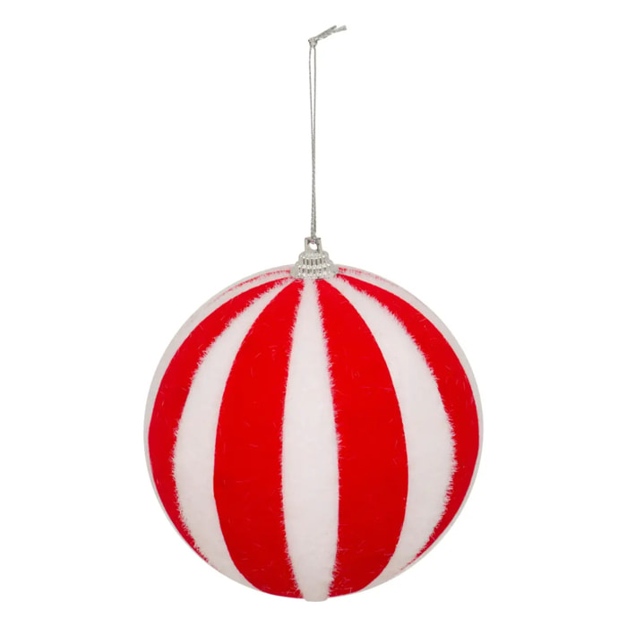 Boule polystyrène rayée D.10cm rouge et blanc
