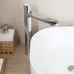 Mitigeur de lavabo XL Fusion avec levier de vidange en verre blanc (SATBSFU285BS)
