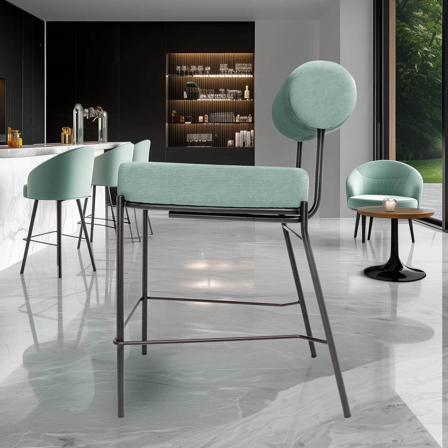 Sapporo - Set di 2 sgabelli di design in metallo e velluto a coste