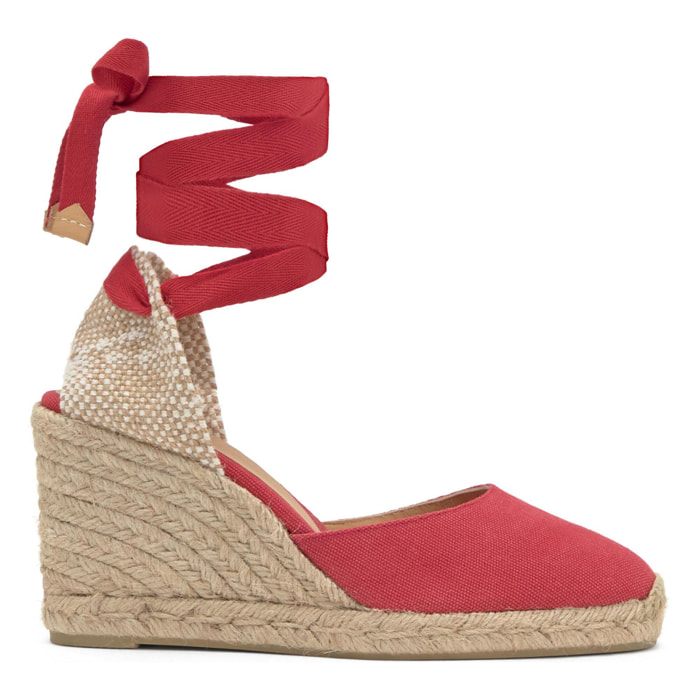 Alpargatas de cuña de mujer Carina en algodón orgánico acabado lavado, cierre mediante lazada