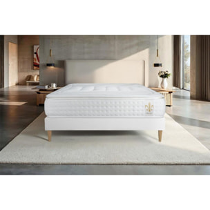 Ensemble Matelas Vingt-Quatre PLUS - 24cm - Ressorts ensachés et mémoire de forme - Confort hôtelier - Sommier Tapissier Blanc