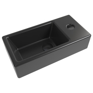 Brevis Lave-mains suspendu Noir mat avec trou pour robinetterie à droite, 40,5x20,5x10,5cm + Bonde