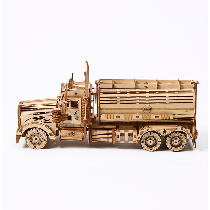Maqueta de Madera 3D, diseño de Camión Cisterna con movimiento mecánico. 307 piezas.