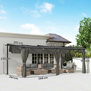 Pergola coulissante rétractable 3 x 6 m 4 rideaux latéraux amovibles alu métal toile anthracite