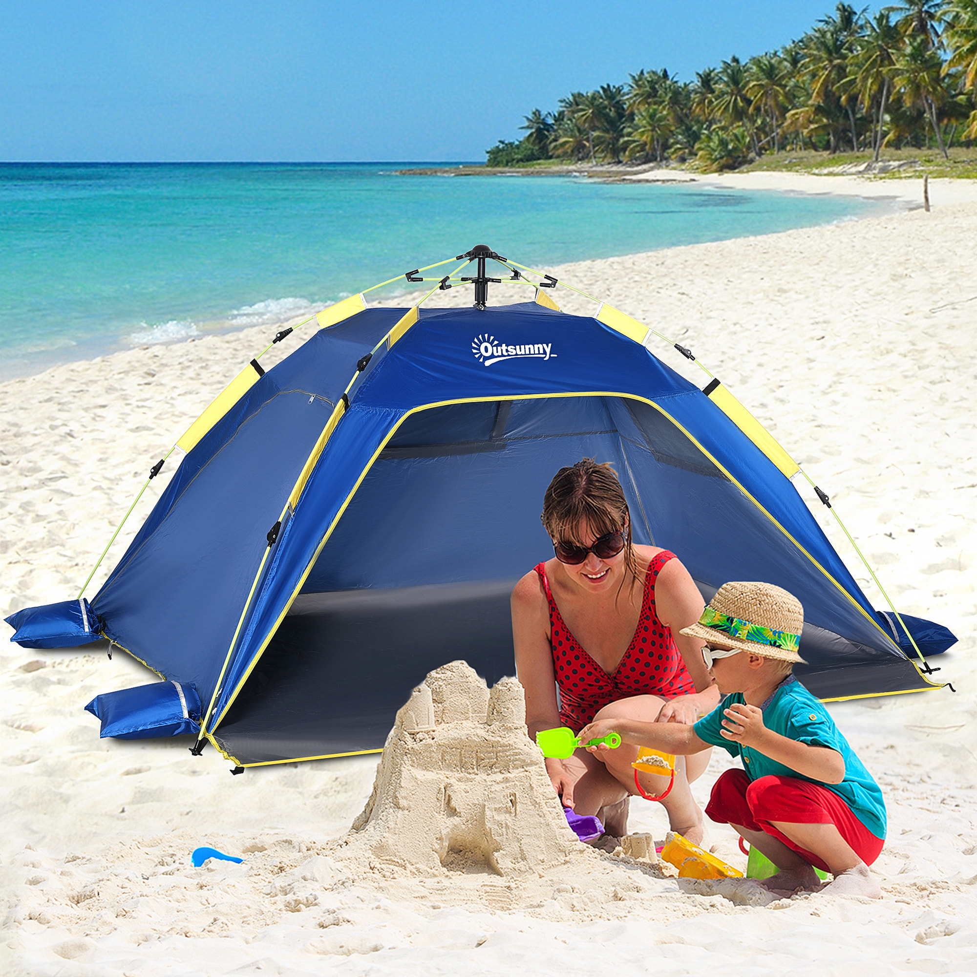 Tienda de Playa Plegable Carpa de Playa Pop-up para 1-2 Personas con Protección UV Impermeable Bolsa de Transporte para Parque Camping 220x173x120 cm Azul Oscuro