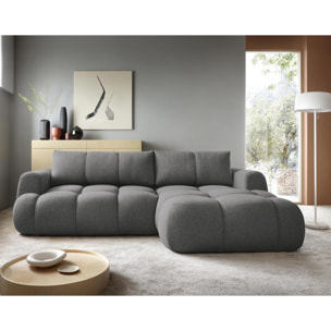 Yulin - Canapé d'angle droit 4 places convertible avec coffre en tissu bouclette - Gris foncé