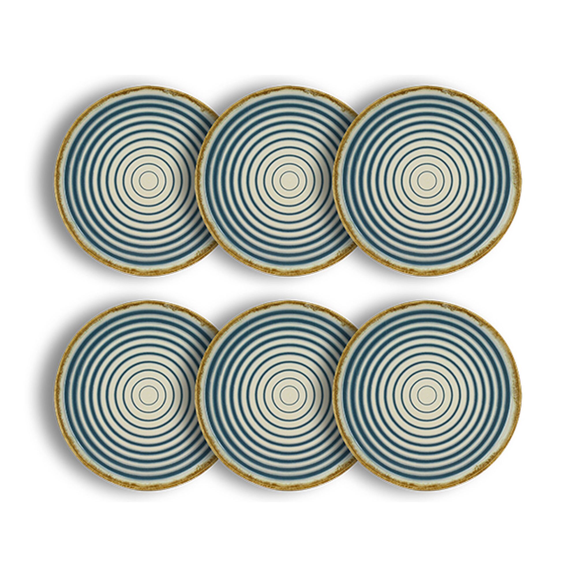 Lot de 6 assiettes plates spirale 27cm en faience bleu et beige SPIRALE