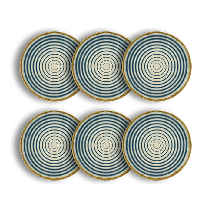Lot de 6 assiettes plates spirale 27cm en faience bleu et beige SPIRALE