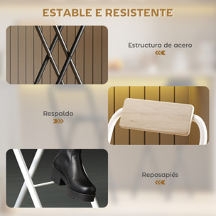 Juego de 2 Taburetes de Bar Plegables Taburetes Altos de Cocina con Respaldo Reposapiés y Marco de Acero para Comedor Mostrador Natural