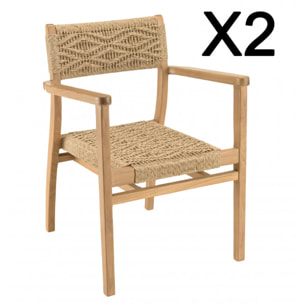 VALERIA - Lot de 2 fauteuils jardin teck rotin synthétique motif losange