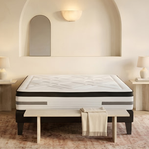 Ensemble Matelas Hybride Bellevue & Sommier KIT15, mémoire de forme et ressorts ensachés, technologie Tri-lattes, soutien ferme