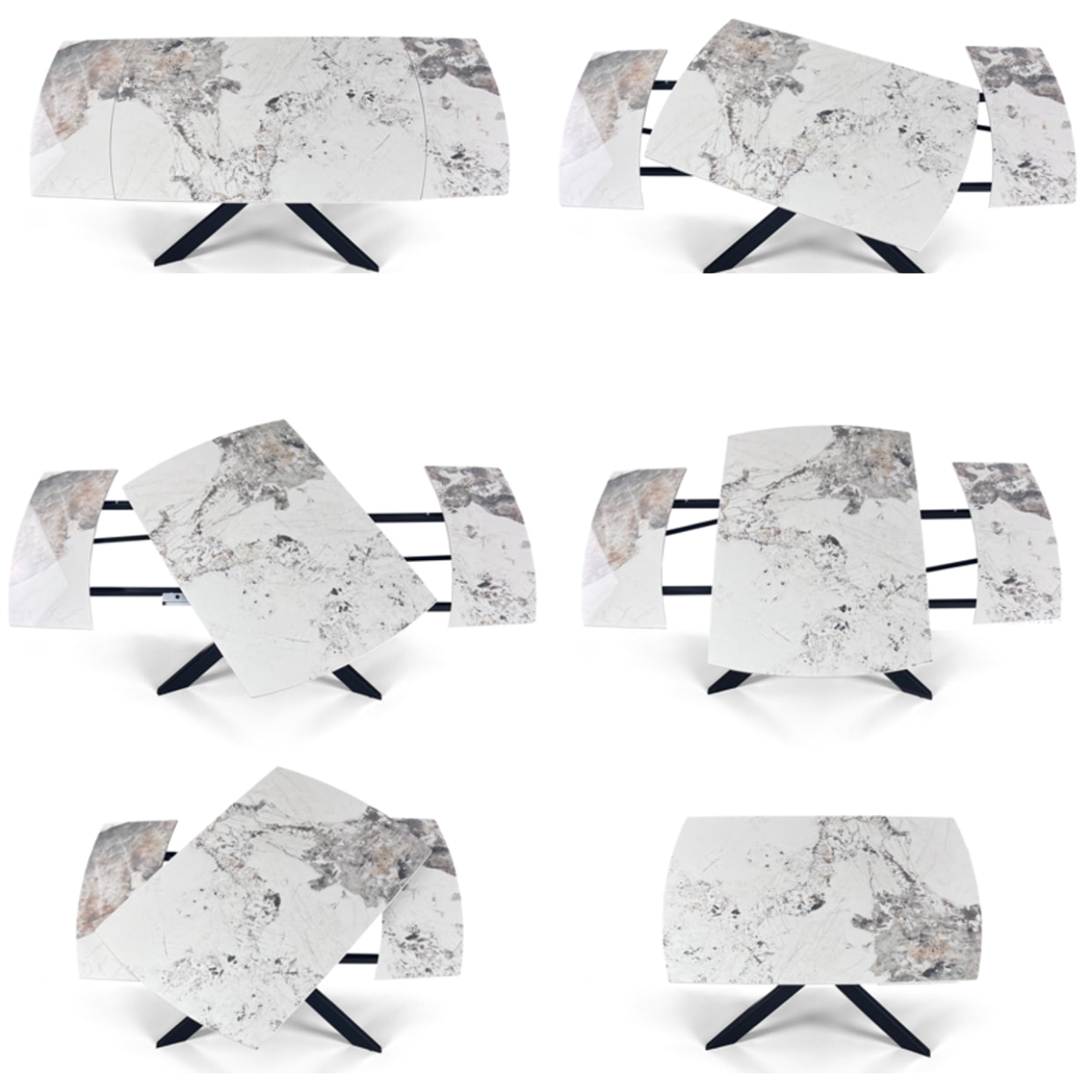 Table à manger ovale extensible Tomasucci GEMY SPIN 120, en céramique, marbre onyx, noir, 120/179 × 80 × 74,5 cm