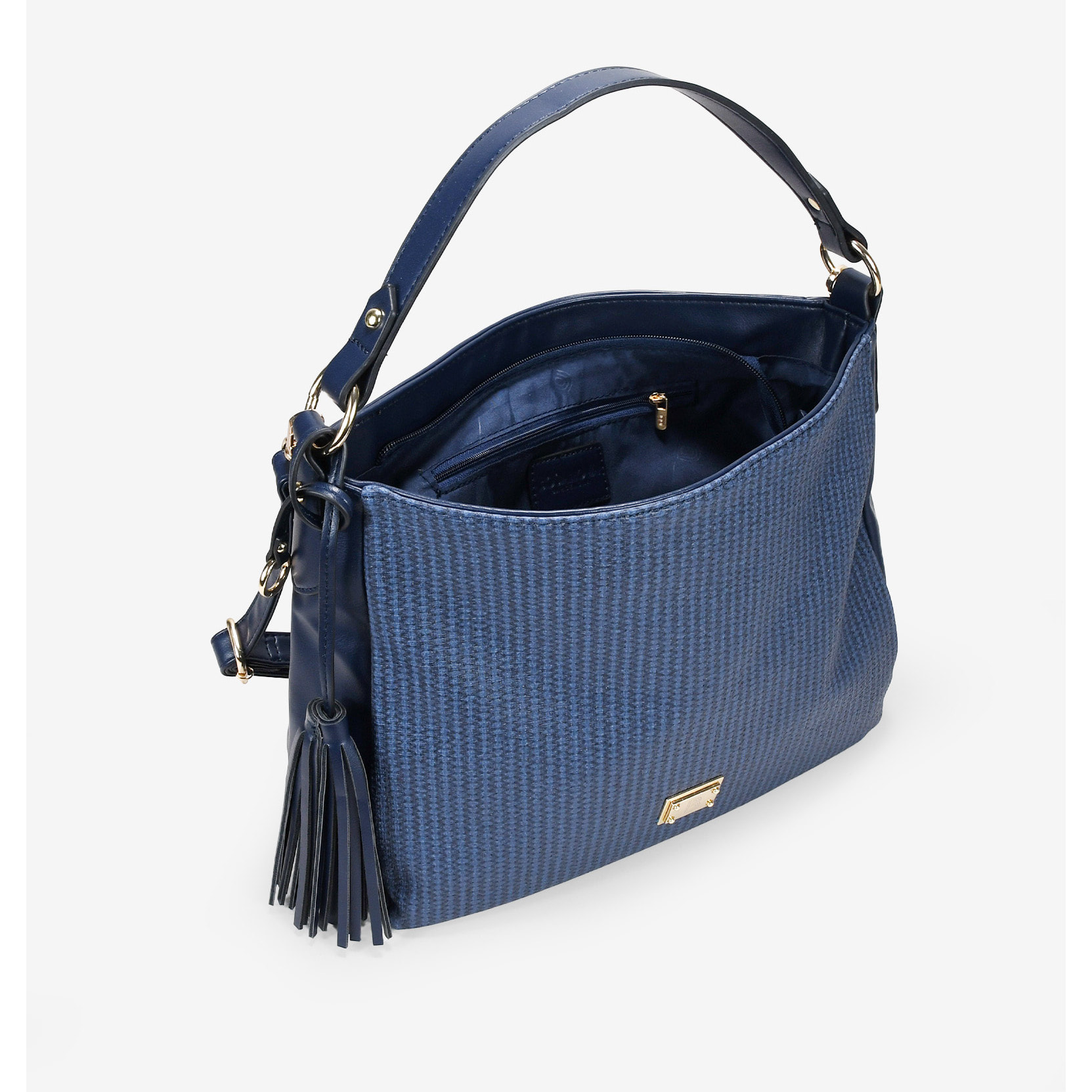 Bolso de hombro azul con cremallera