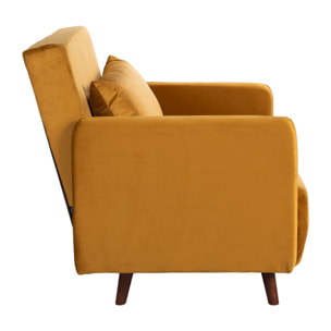 Belushi - Fauteuil convertible en velours : Couleur - Jaune moutarde