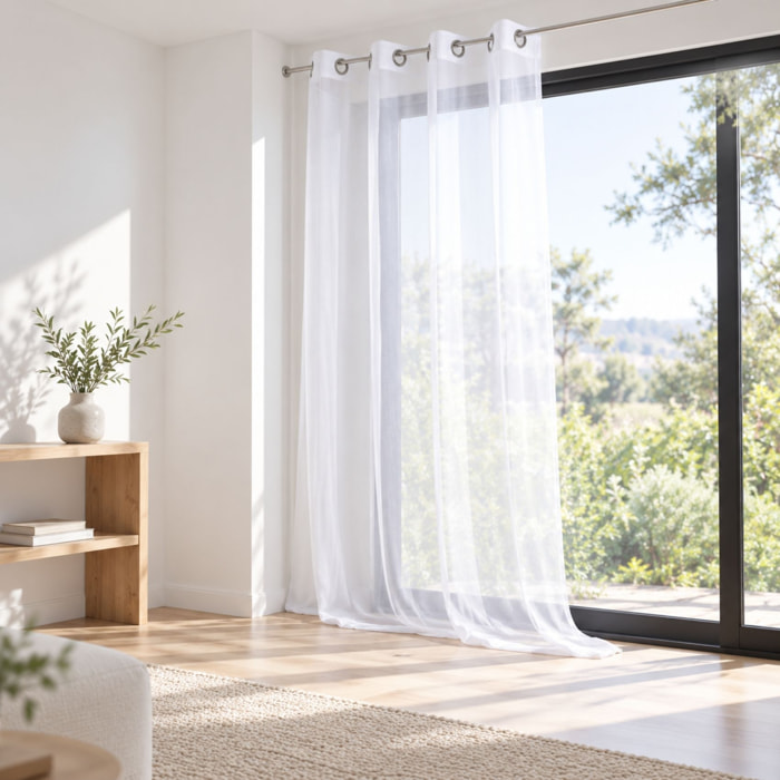 Voilage grande largeur  - Effet lin - Blanc
