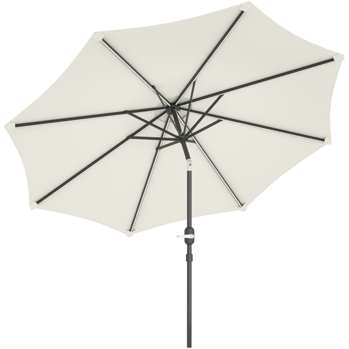 Sombrilla Terraza Exterior Ø292x252 cm Sombrilla de Jardín con Inclinación Ajustable hasta 45° Luces LED Solares Impermeable y Manivela Parasol para Patio Piscina sin Base Crema