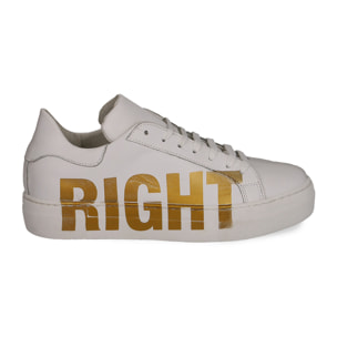 Sneakers bianche in pelle con stampa gialla