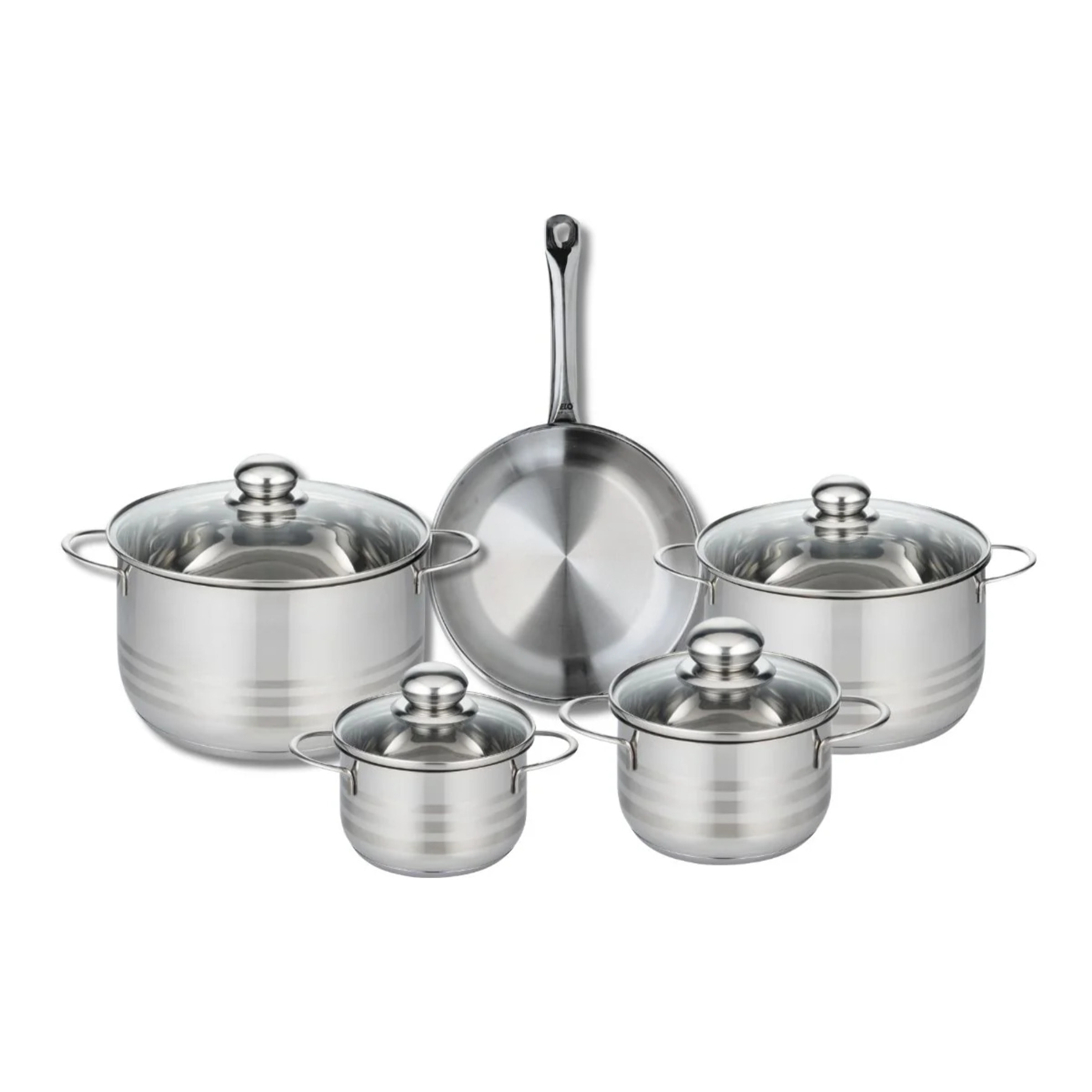 Ensemble de 1 Poêle de cuisson 24 cm et 4 faitouts 14, 16, 20 et 24 cm Elo Profi Brillant