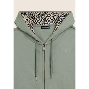 Tuta con zip e cappuccio con interno animalier