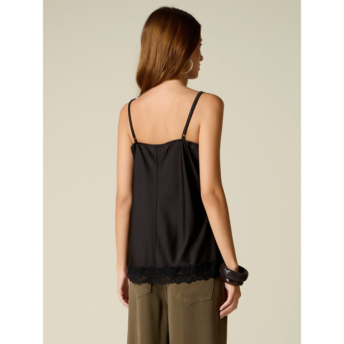 Oltre - Top lingerie in raso e pizzo - Nero