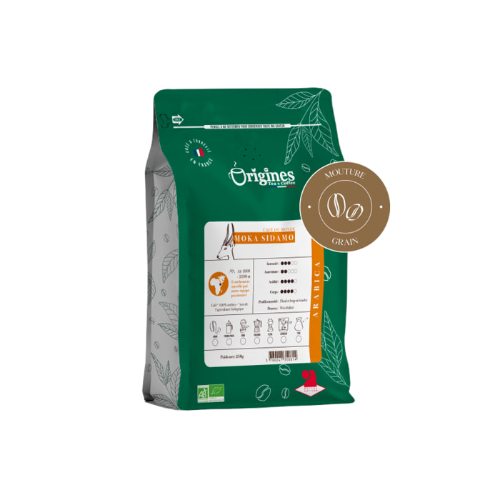 Café Bio Moka Sidamo - Pur Arabica - Grain 250g