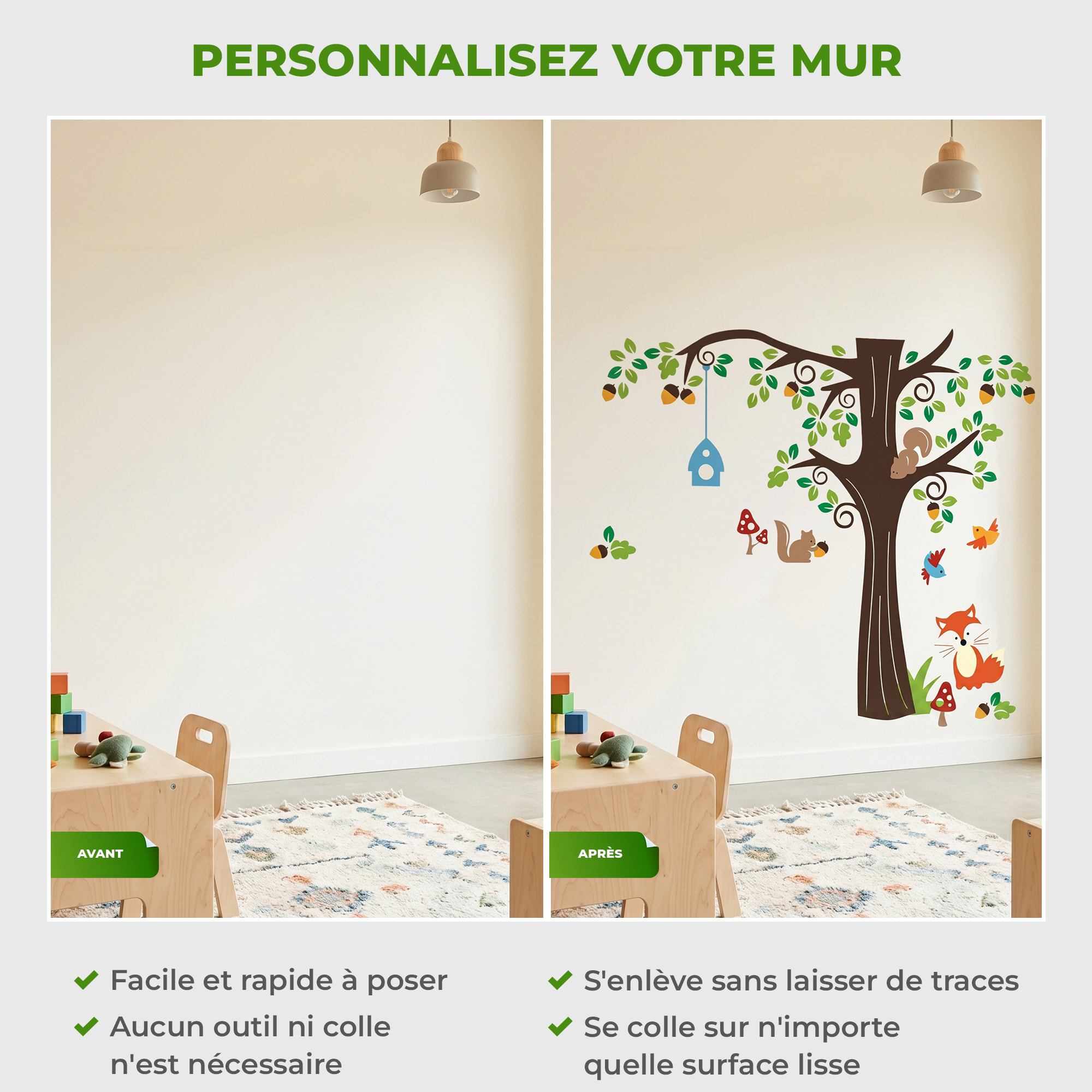 Stickers Muraux décoration adhésifs Arbre et Animaux