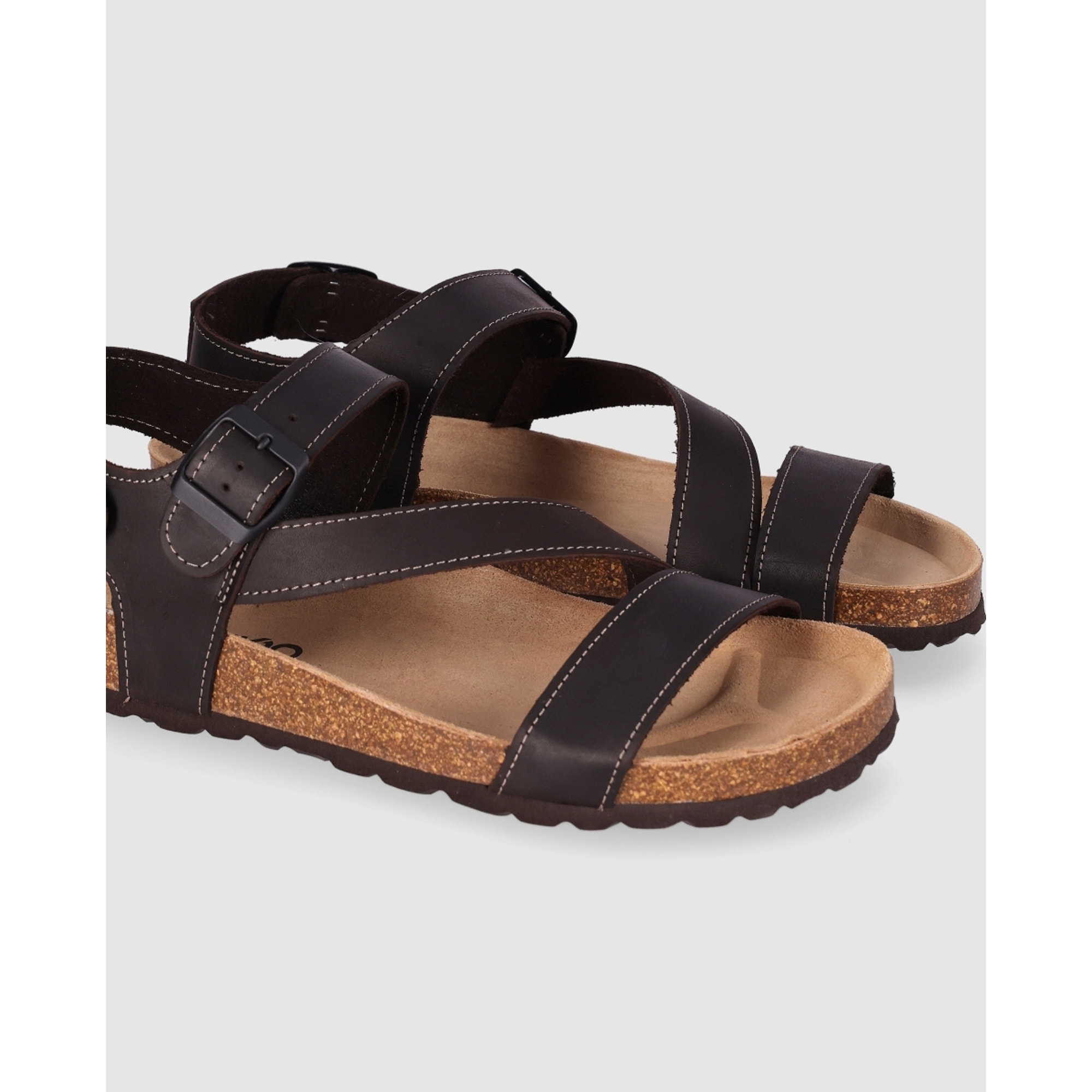 Sandalias de Piel - Marron - Tacón: Bajo