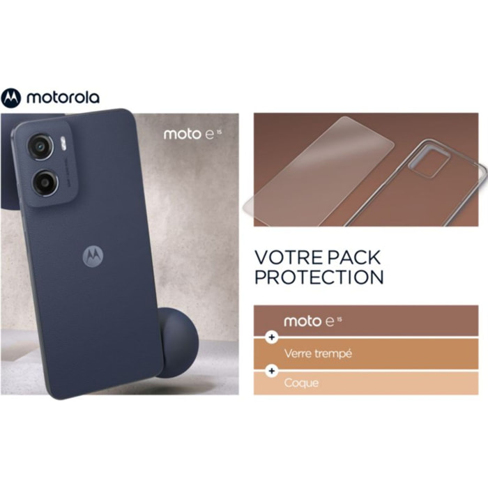 Smartphone MOTOROLA Pack E15 + Coque + verre trempe