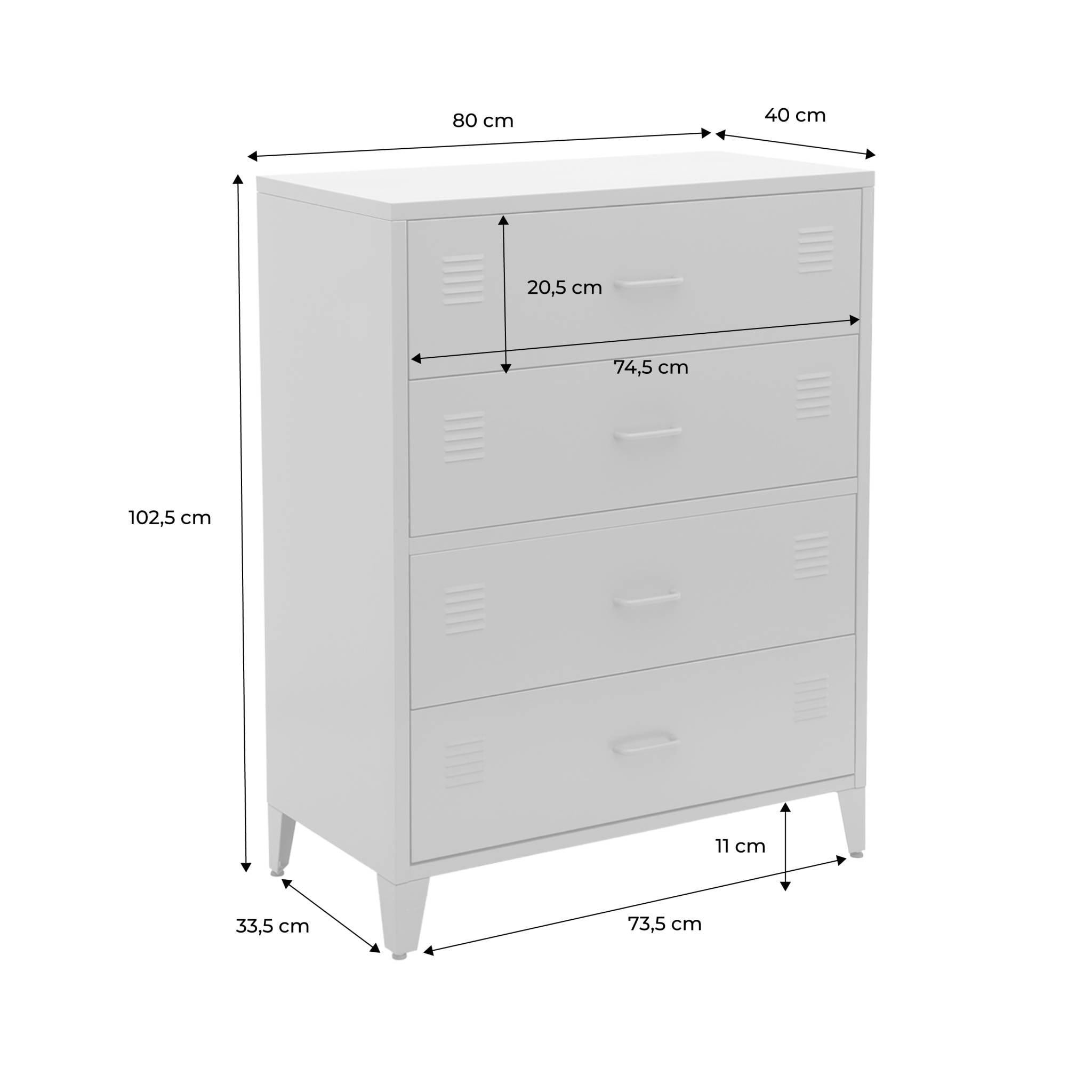 Commode industrielle acier 4 tiroirs SOHO