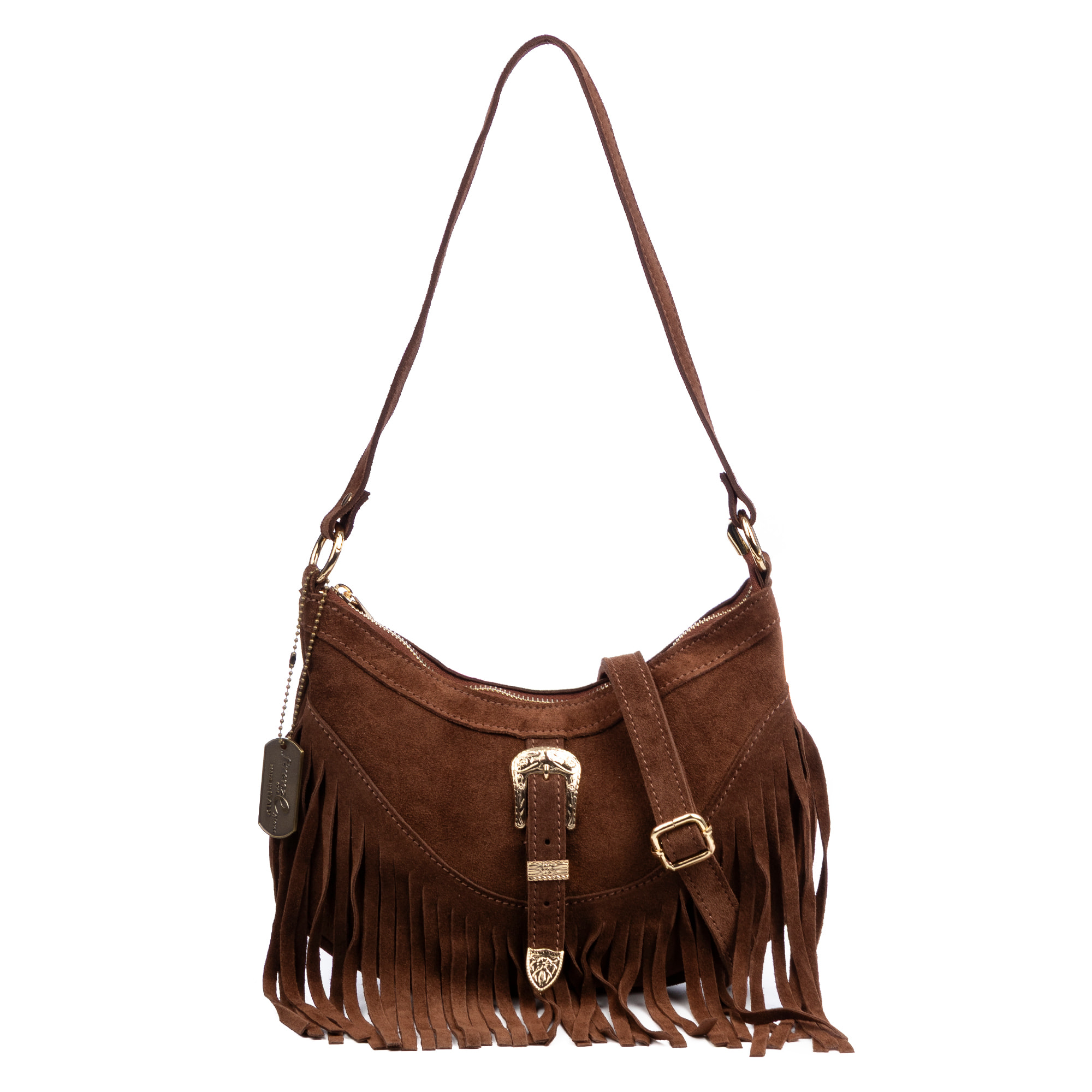 Barlassina bolso bandolera Mujer. Piel auténtica Gamuza, con flecos.