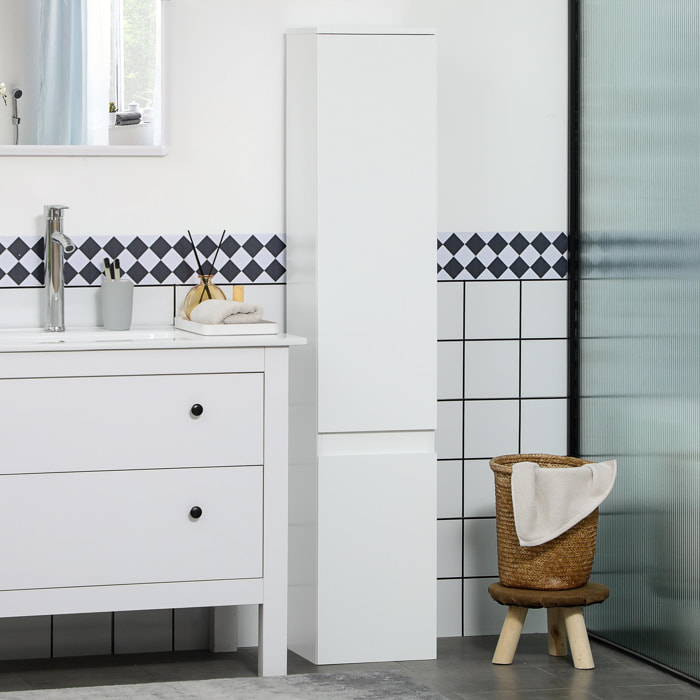 Meuble colonne rangement salle de bain 2 placards 3 étagères style contemporain blanc