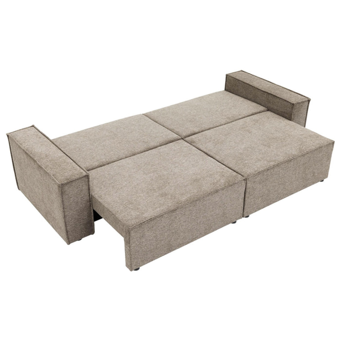 Cezanne - Canapé droit 3 places convertible avec coffre en tissu texturé - Gris clair