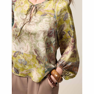 Oltre - Blusa in raso fantasia - Verde