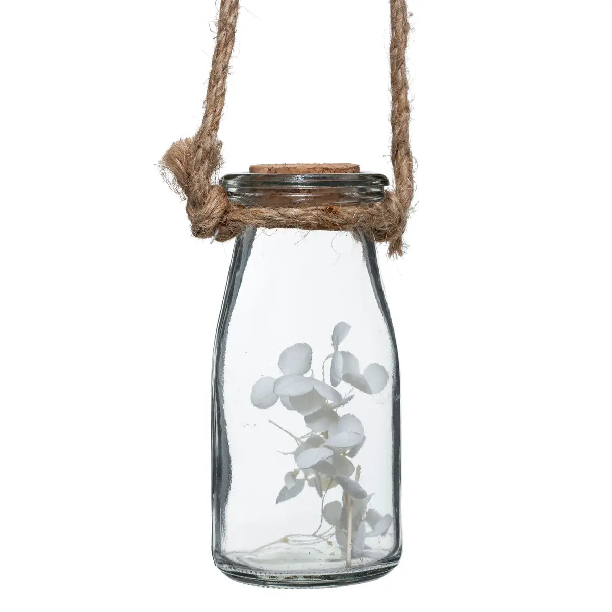 Suspension de 4 fleurs sechées pot verre H45cm