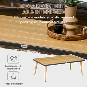 Juego de Muebles de Jardín de Ratán 4 Piezas Juego de Conversación Incluye Sofá de 2 Plazas 2 Sillones y Mesa de Centro de Tablero de Madera y Plástico Cojines Anti-UV para Terraza Patio Gris