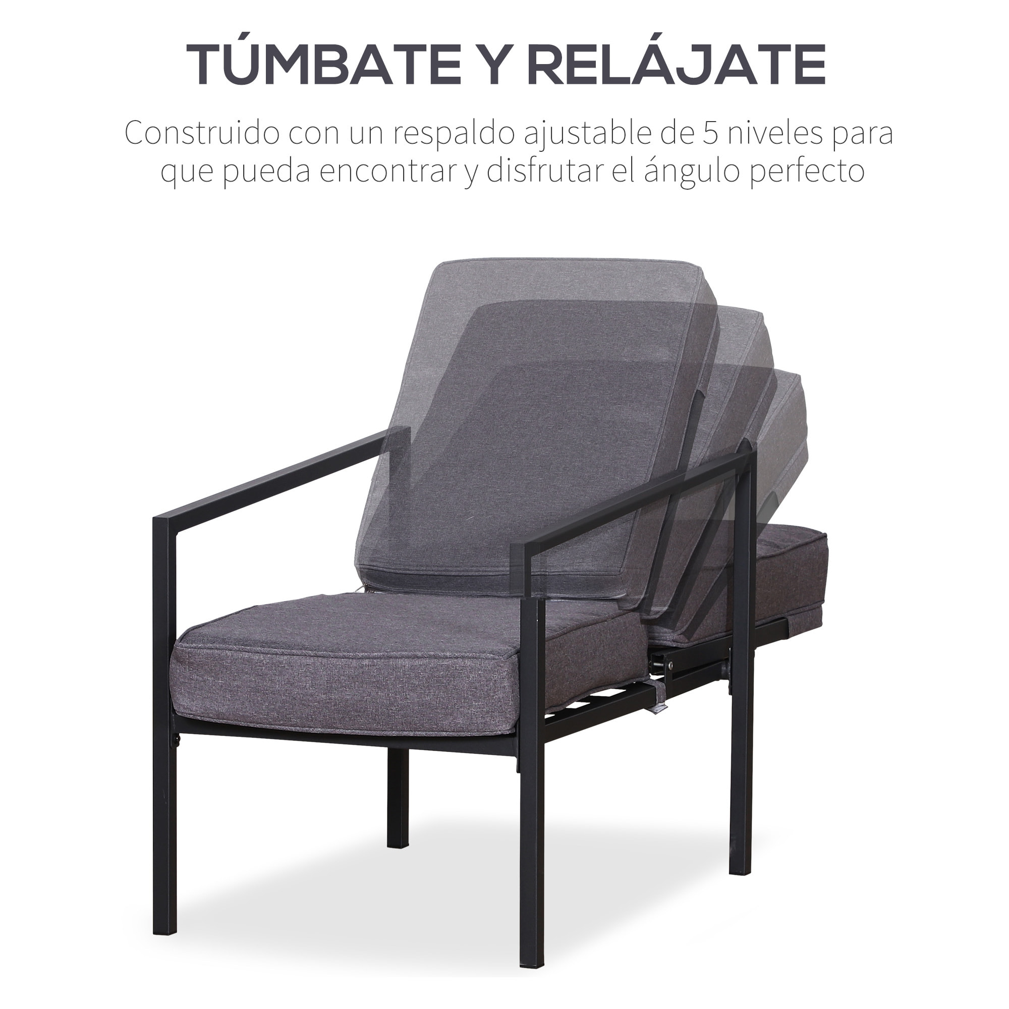 Conjunto de Muebles de Terraza 2 Sillas 1 mesa y 2 Reposapiés Color Gris y Negro