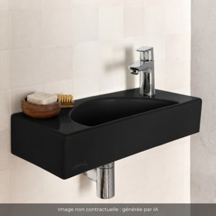 Lave-mains compact 50 cm Odéon Rive Gauche 1 trou de robinetterie à droite Noir satiné