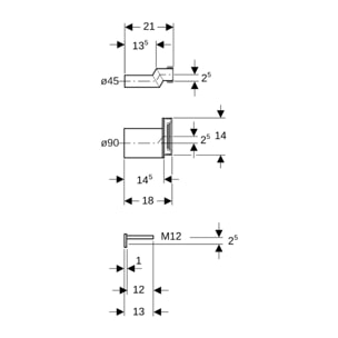 Jeu de manchettes raccordement désaxé 2,5 cm avec tige filetée (405.116.00.1)