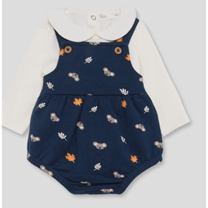Conjunto bebé niño camiseta crudo y ranita azul marino, estampado de koalas y hojas, cuello bebé | Color: Marino | Street Monkey